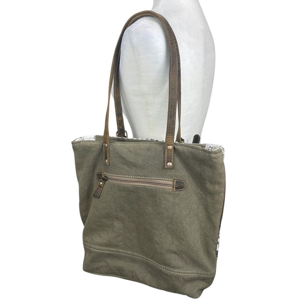 Myra Bag Leather Embroidery Shoulder Bag Tote Boho Aztec Western Brown White - Picture 3 of 16